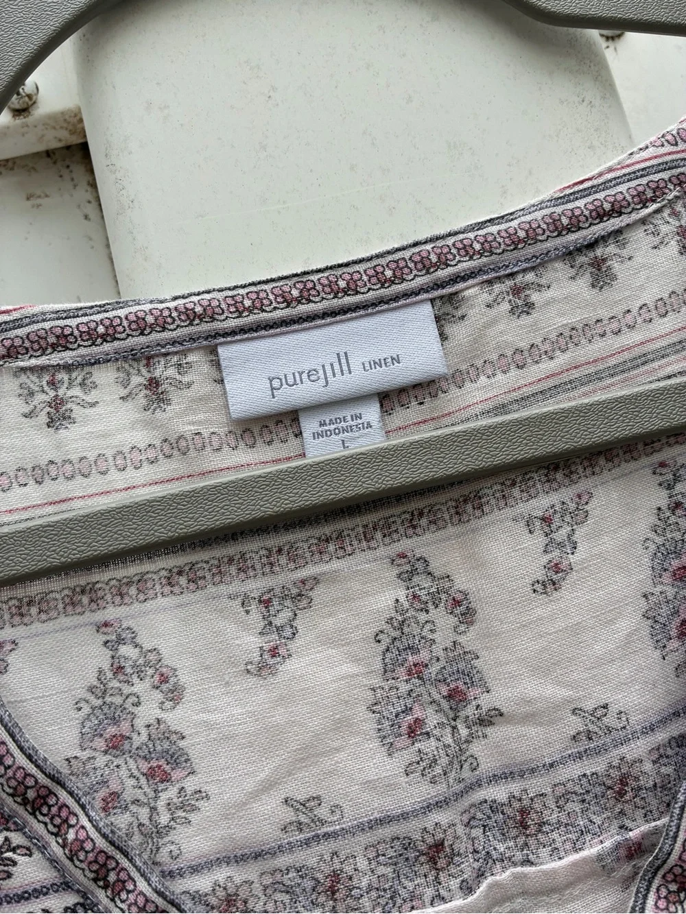 Pure Jill linen size L Sleeveless Paisley Beach Dress in Light Gray